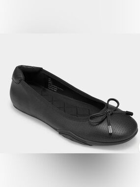 AEROSOLES Black Quilted Ballet Flats with Bow Sneakerina style